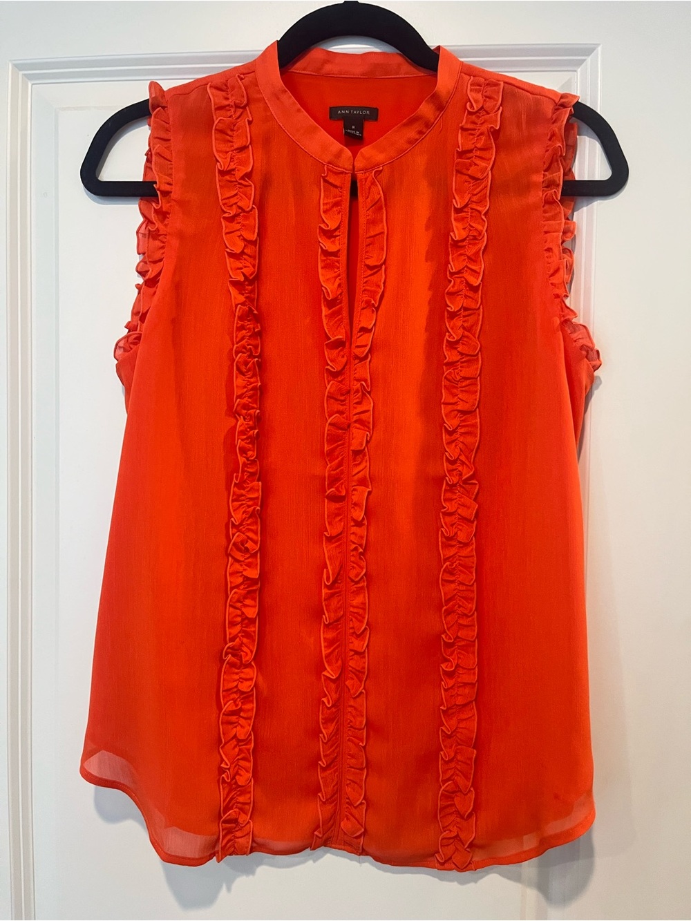Ann Taylor Bright Orange Ruffle-Trim Top